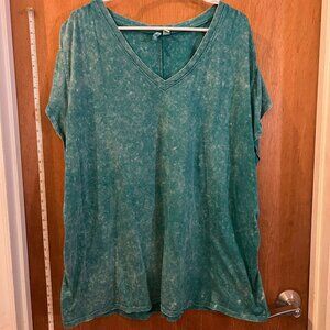 Size 26/28W - Live Well Lifestyle - Short Sleeve Mottled Teal V-Neck T-Shirt